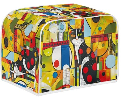 Micoklinlin Cute Colourful Cat Toaster Cover, 4 Slice Double Slot, Unique Cute Patterns, Quilted Structure Durable Material, Bread, Kitchen Decoration