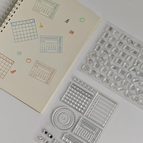 Clear Journal Stempel Silikon Kalender Planer Schablonen Monat Organizer Aufgaben für Junk Journal Kits und Schulbedarf (Style1-2Pcs)