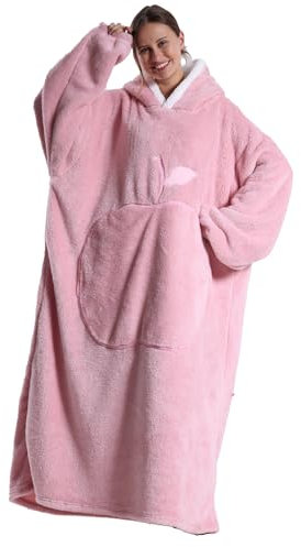 Kawoja Extra Long Oversized Blanket Hoodie,Wearable Blanket with Sleeves and Giant Pockets,Super Warm and Cozy Fleece Throw Sweatshirt for Women Men