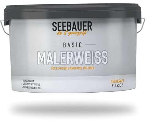 SEEBAUER diy Wandfarbe Weiß 5L - Klassisches Malerweiß für Innenräume - Gute Deckkraft, Leicht zu Verarbeiten & Tropfarm - Effiziente Innenfarbe für Wände und Decken bis zu 40 qm