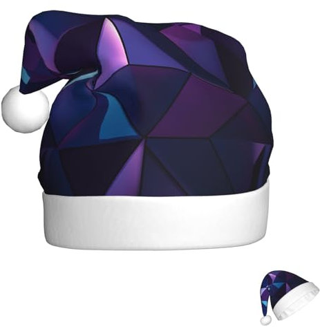 Weihnachtsmütze für Männer und Frauen, Plüsch-Weihnachtsmütze, lila, geometrische Weihnachtsmannmützen für Party, Urlaub