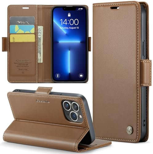 Phernykas for iPhone 13 Pro Max Wallet Case with Card Holder, Kickstand RFID Blocking Magnetic Closure Shockproof Protective PU Leather Case for iPhone 13 Pro Max Flip Case Wallet - Brown