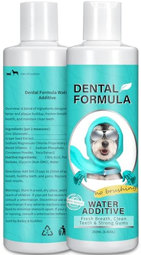 Bailey & buddies Dental Formula Water Additive For Dogs & Cats - Clean Teeth, Healthy Gums & Fresh Breath - Manage Plaque & Tartar Build-Up - No Brushing Needed - Cat/Dog Oral Health & Mouthwash