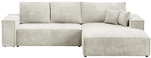 BROMARKT Ecksofa mit Schlaffunktion L Form Sofa Eckcouch mit Bettkasten Wohnlandschaft Kordstoff Couch 294x185x85 cm Schlafsofa für Wohnzimmer Pablo Weiß Rechts