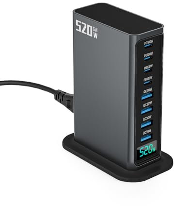 USB C Fast Charger Block, Upgraded 520W 8-Port GaN Charging Station Hub Brick Multiple, PD 100W Laptop Charger Plug Power Adapter, for MacBook Pro/Air, Steam Deck, Dell XPS, iPhone 16/Pro/15/14,Galaxy