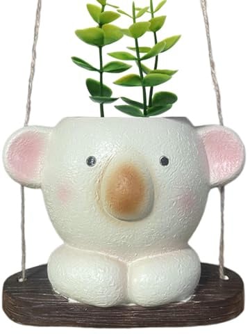 Niedlicher schwingender Blumentopf – Koala-Gesichts-Design, Kunstharz-, Neuheit, Dekoration, dekorative Vase, kreativer Utensilienhalter für drinnen und draußen