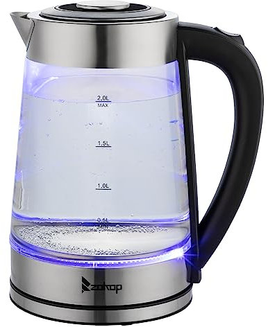 2L Electric Kettle,Electric Kettle Glass Kettle with Blue LED,Fast Boil Quiet Electric Glass Kettle,2000W,Boil-Dry Protection,Auto Shut Off,BPA Free