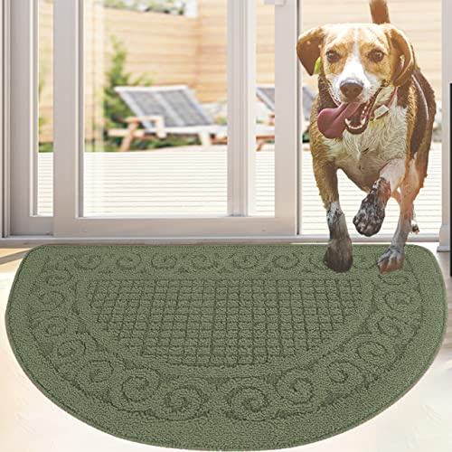 SASTYBALE Indoor Door Mat 48x78 cm,Half Round Non Slip Machine Washable Entryway Rug for Front/Back Door,Half Circle Absorbent Low Profile Entrance Floor Mat for Muddy Wet Shoes and Paws- Green