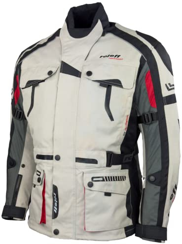 ROLEFF RO537 Motorradjacke mit Protektoren, Belüftungssystem, Klimamembrane & herausnehmbarem Thermofutter, sand-schwarz-rot