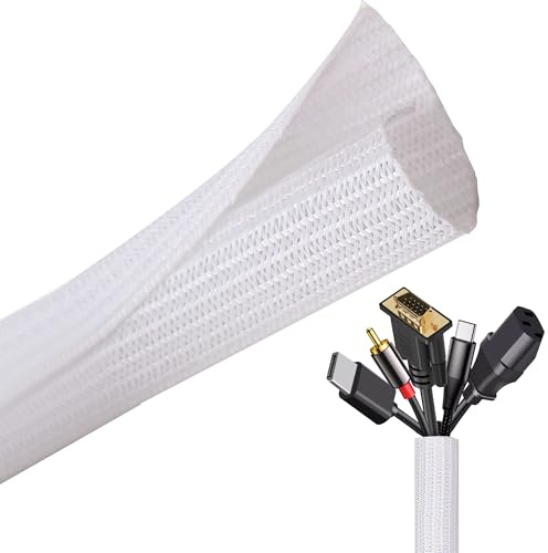 Taiyeestar 5 Meter Kabelschlauch Weiß, 6mm/10mm/13mm Kabelschutzschlauch, Kabel Verstecken, Kabelkanal Flexibel Gewebeschlauch, Kabelschlauch Selbstschließend für Schreibtisch, TV, Computer, 5-10mm