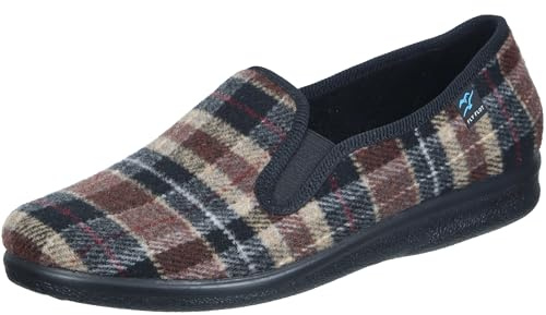 Fly Flot Herren Slipper kariert geschlossener Hausschuh Filz 240004, Größe:45 EU, Farbe:Braun