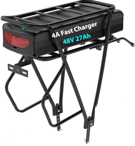 48V 27Ah Ebike Battery with Rear Rack(Luggage Rack) / Tail Light/Cell Holder for 500W 750W 1000W 2000W Ebike Conversion Kit Wheel Kit Bafang Kit(W/Charger)