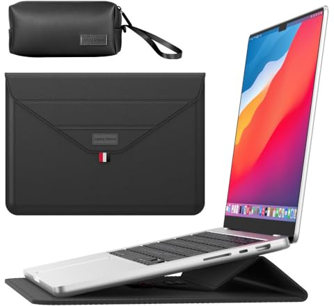 Gyanm 15.6 Inches 2 in 1 Laptop Sleeve Case with Stand,Laptop Case for MacBook Air/Pro/Dell/HP/Lenovo/Asus Notebook, Slim 15-16 Lightweight Computer Sleeve Bag for Women Men (Black, 15-15.6 Inch)