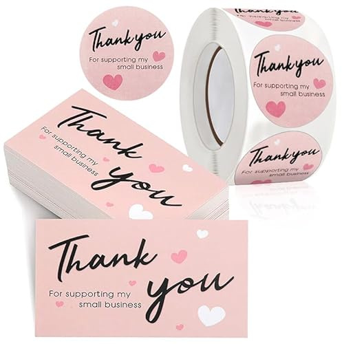 Geschenkpapier-Dekorationsset, 50 Dankeskarten + 3,8 cm dekoratives Klebeband, kein Kleber für Geburtstag, Urlaub, DIY Handwerk und Partygeschenke (Rosa)