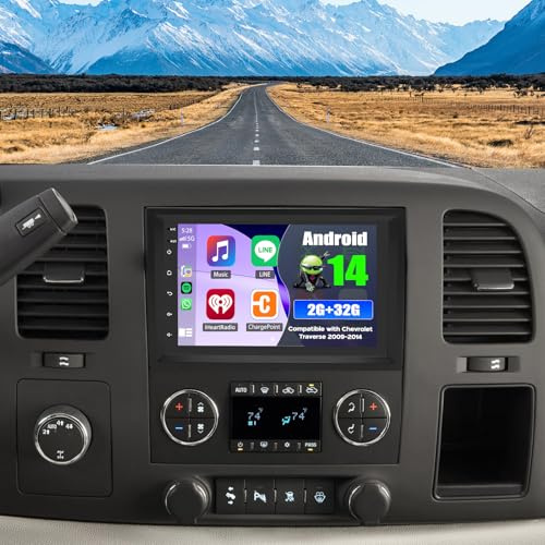 Slakerbe Android 14 Double Din Car Stereo Radio for Chevrolet Traverse 2009-2014,7 Touchscreen Car Radio w/Wireless Carplay Android Auto GPS WiFi Bluetooth RDS DSP SWC Mic Backup Camera