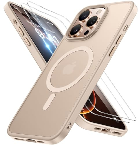 Miracase Magnetic for iPhone 16 Pro Case [With 2X Screen Protectors] [Compatible with MagSafe] Military-Grade Protection, Anti-Fingerprint, Slim Phone Case for iPhone 16 Pro 6.3'' - Gold