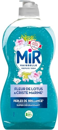 Mir Vaisselle - Fleur de Lotus & Criste Marine - Perles de Brillance - Super Dégraissant - Marque Préférée des Français - Bouteille avec au moins 84% de Matières Recyclées - 450 ml (Lot de 5)