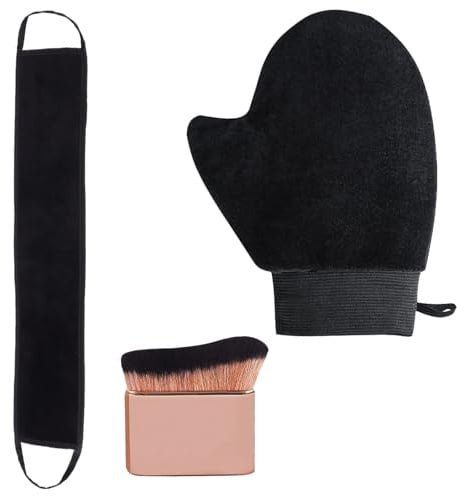 GIEEU Set Guanto Autoabbronzante 3 in 1, Self Tanning Mitt Senza Striature con Polso Elastico, Applicatore Autoabbronzante per Schiena, Corpo e Viso, Pennello Abbronzante Kit Completo