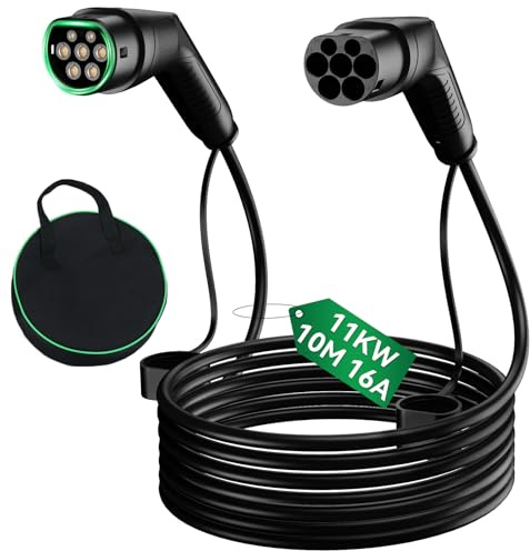 Fullwatt Typ 2 Ladekabel 11KW 10M 16A 3-Phasig mit Tragetasche | Ladekabel Elektroauto Typ 2 Kompatibel mit Model S/3/X/Y, für E Auto EV/PHEV, Schwarz