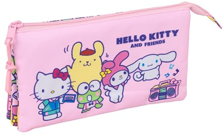 safta Hello Kitty & FRRIENDS Federmäppchen, dreifach, für Kinder, ideal für Kinder im Schulalter, bequem und vielseitig, Qualität und Widerstandsfähigkeit, 22 x 3 x 12 cm