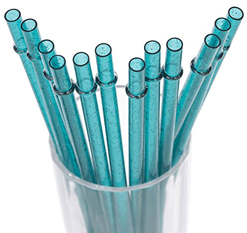 DAKOUFISH 9 Inch Reusable Plastic Glitter Sparkle Drinking Straws,BPA-Free,for 16oz 20oz Tumblers/Jars,12 Straws with One Cleaning Brush (9inch,Teal)