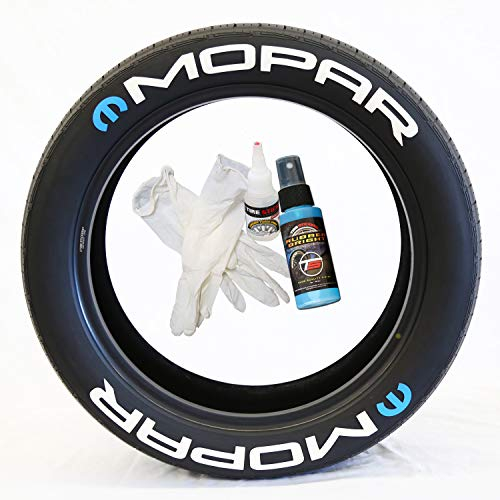 Tire Stickers - 'Mopar' - Permanent Glue On/DIY Easy, White tyre Letters with 2oz Bottle Touch-up Cleaner - (14-16/1.25 - 8 Decals)