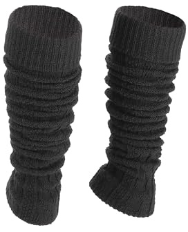 Ateena Stulpen Damen aus Wolle und Acryl, Weiche Winter Beinstulpen in Zopfmuster, Beinwärmer für Tanz, Ballett, Klobige Stiefelmanschetten in Einheitsgröße - Schwarz OLD