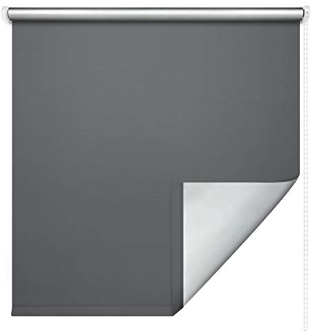 Thermorollo Hitzeschutzrollo Verdunkelungsrollo Kettenzugrollo Seitenzugrollo Fenster Rollo Breite 62-202 cm Stoff lichtundurchlässig verdunkelnd Thermobeschichtung Silber (202 x 180 cm / Anthrazit)