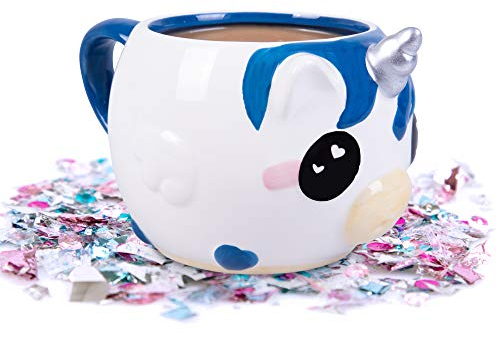 Seven20 Taza de café de unicornio azul, bonita taza de cerámica de unicornio, gran regalo para niños y adultos