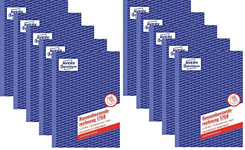 AVERY Zweckform 1758 Kassenbestandsrechnung (A5, selbstdurchschreibend, 2x40 Blatt) weiß/gelb 10er Pack