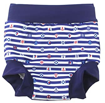 Baby Kind Schwimmen Briefs Abdeckung Windel mit hohen Taille Bauchschutz Badeshorts (Marine Streifen, 2-3 Jahre)