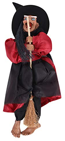Halloween Dekoration Aufhängbare Hexe Sprachsteuerung Geist mit leuchtenden Augen Horror Grausige Deko Hexe Reitend auf Besen Garten Party Hexen Anhänger Bar Deko-Figur Halloween Prop für Erwachsene