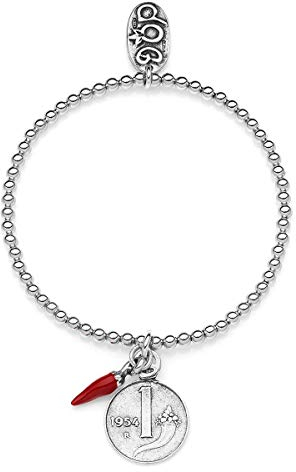 Gioielli DOP - Boule Silber Armband - Lira und Mini Peperoncino Anhänger - Anti-Kratzer Emaille - Handgefertigt in Italien - Hypoallergen - Nickelfrei - 2 Jahre Garantie