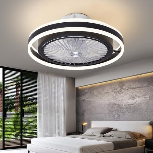 Ventilateur Silencieux Avec Éclairage LED 48W Plafonnier Avec Plafonnier Suspension Dimmable Télécommande Peut Timing Moderne Lumière De Plafond Pour Le Salon Chambre Pour Enfants Lumière,Noir