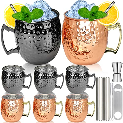 Moscow Mule Mugs- Set of 4 Copper and Black Plated Stainless Steel Mug 18oz, for Chilled Drinks (2 color)
