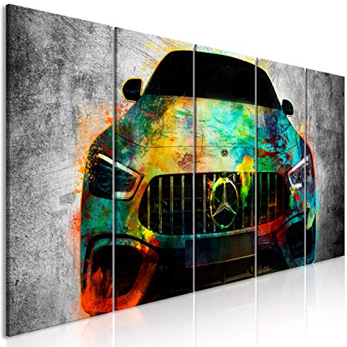 decomonkey Bilder Auto 225x90 cm 5 Teilig Leinwandbilder Bild auf Leinwand Vlies Wandbild Kunstdruck Wanddeko Wand Wohnzimmer Wanddekoration Deko Grau Bunt Abstrakt