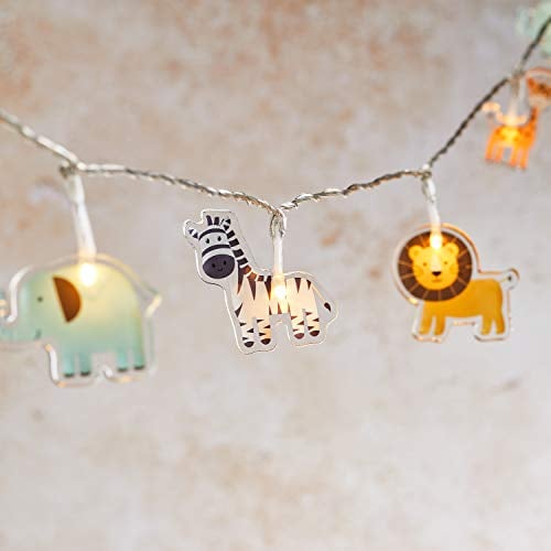 Lights4fun 12er LED Safari Lichterkette warmweiß Kinderzimmer Batteriebetrieb Timer Junge Nachtlicht Innen Indoor Dschungel Beleuchtung Bett Fenster Zimmer