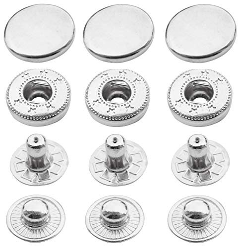 Trimming Shop Boutons-Pression S à Ressort en 4 Parties, durables et légers, fermoirs métalliques pour Bricolage, Maroquinerie, Vestes, vêtements de réparation, Sacs à Main, Argent, 20 pièces