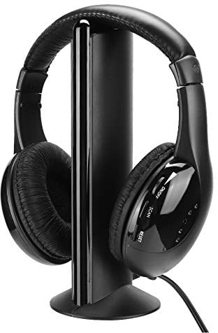 ASHATA Cuffie Wireless per Guardare la TV con Dock del Trasmettitore, Cuffie FM Stereo Over Ear da 3,5 Mm con Microfono, per TV, PC, Dvd, VCD, Stereo, MP3, ECC