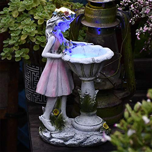 Fairy Garden Figurine Ornaments Solar Lights Outdoor Decor Angel Solar Water Features for Garden Fairy Solar Powered Lights Garden Water Feature Angel Statue for Home Yard Outdoor Decorative (A)