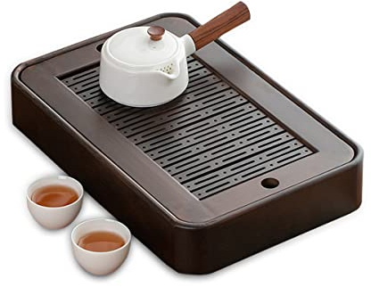 Hapivida Plateau de Service à Thé, Table à Thé Gongfu Service à Thé Chinois Plateau de Service en Bois Boîte Réservoir et Type de Drainage pour Accessoire de Thé de Cérémonie du Thé (S)