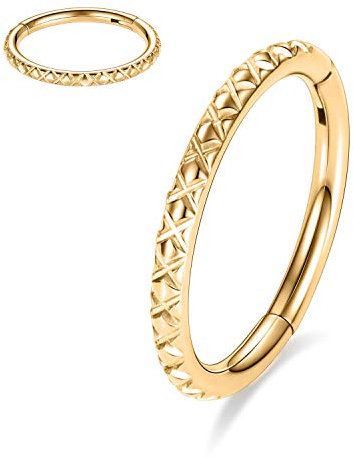 hengkaixuan 20G Conch Creolen Septum Ring Chirurgenstahl Scharnier Segment Clicker Ring Nasenringe Einzigartiges X Design Conch Daith Helix Rook Tragus Knorpel Ohrringe Piercing Schmuck 8mm Gold