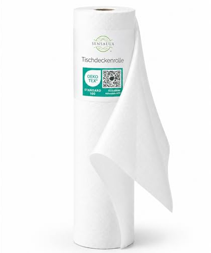 Sensalux Tischdeckenrolle Vlies 0,79 x 40 m Weiß, 80 g/m² | bis 45% Recyclat, abwaschbar, wasserabweisend, Tischdecke Rolle, OEKO-TEX, Party, Hochzeit, Catering