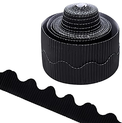 15M/Rolls Corrugated Display Borders for School Classroom Decorations,Black Border Rolls for Displays Border Rolls Corrugated Backing Paper for Wall Displays School Black