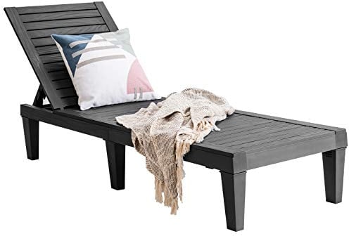 GOPLUS Sonnenliege mit Holzpit, Gartenliege wetterfest mit liegefunktion, Strandliege mit 5-Fach Verstellbarer Rückenlehne, Relaxliege bis 180kg belastbar, Terrassenliege für Garten Pool (Schwarz)