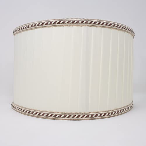 Ersatz Lampenschirm Stoffschirm creme weiß mit brauner Borte Schirm Aufnahme f. Fassung E27 beige Falten (33x20cm)