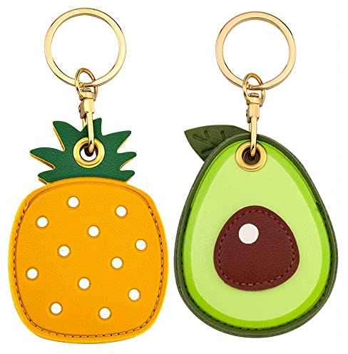 Tomcrazy 2 Pack 3in1 Protective Case for AirTag/Samsung Galaxy SmartTag/Huawei Tag/Tile Pro 2022 Mate/Access Card Keychain Tracker Cover Key Ring for Bag/Suitcase (1 Avocado & 1 Pineapple)