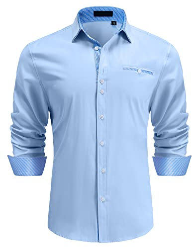 Enlision Camisas para Hombre Casual Camisa de Vestir Formal Camisas Manga Larga Camisa Clásica Elegante Camisa Azul XXL