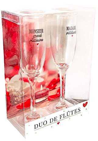 STC Coffret FLÛTES Champagne Verre Madame Monsieur