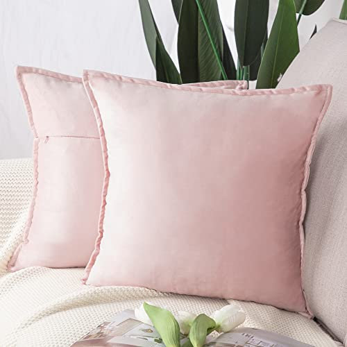 Madizz 2er Set Samt Dekorativ Zierkissenbezüge Luxus Stil Kissenbezug für Sofa für Schlafzimmer Hellrosa 40x40 cm Quadrat